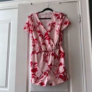 Club Monaco red and pink floral print romper